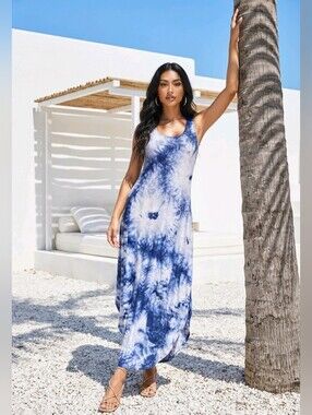 blue white tie dye maxi dress